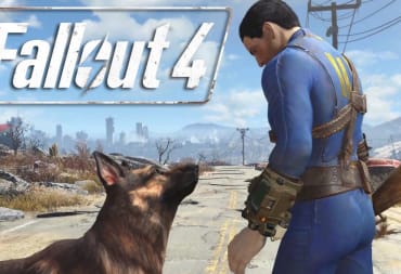 Fallout 4 header image showing off the title, the main character, and his dog.