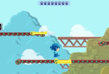 Mega Man leaping across platforms in the PSP game Mega Man Powered Up