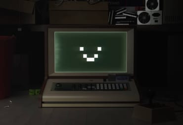 A sinister-looking computer with a smiley face on its screen from a recent Minecraft video, intended to represent the Minecraft NFT game coming soon