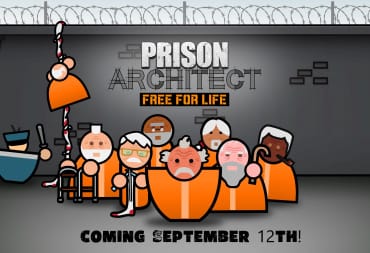 Prison Architect Free For Life update header showing off the logo and a bunch of prisoners.