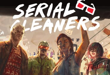 The cover art for Serial Cleaners, which shows the four main characters staring down at the camera, with Lati holding onto the car's trunk lid.
