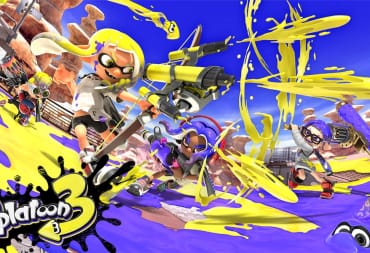 Splatoon 3 logo showing off players spraying each other with yellow and purple paint.