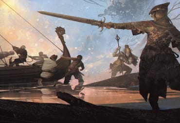 Promotional artwork from The One Ring Ruins of the Lost Realm featuring characters and boats