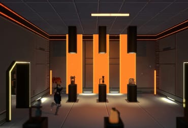 Between Horizons Header image of the player Stella running through the ship