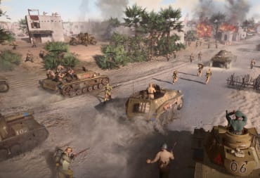 An army marching forward with tanks and infantrymen in Company of Heroes 3