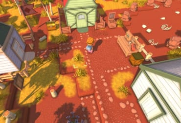 Dinkum update image shows a character surrounded by houses. 