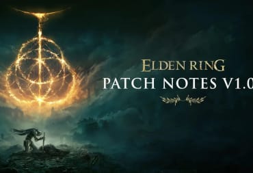 The logo for Elden Ring update 1.07, which shows the player kneeling beneath the titular Elden Ring and the text "Elden Ring Patch Notes V1.07" on the right