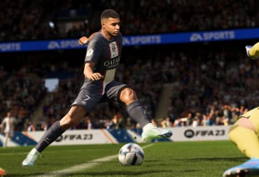 A player winding through other players with the ball in FIFA 23