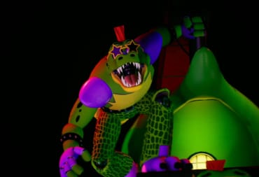 An alligator mascot character with star-shaped sunglasses in Five Nights At Freddy's: Security Breach