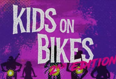 The logo for Kids on Bikes Second Edition on a stylized background