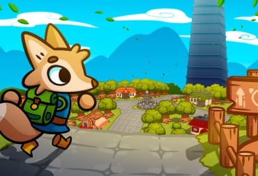 The cute coyote protagonist in Lonesome Village about to explore the titular town