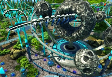 A twisting rollercoaster with a space theme in Atari's Rollercoaster Tycoon World