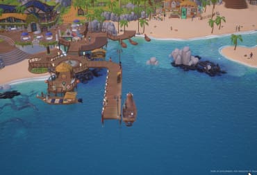 Screenshot of the entire Coral Island as your main character reaches the dock on Day one. 