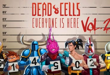 A shot of the new Dead Cells Everyone Is Here update, starring characters like Shovel Knight and the main character from Hotline Miami