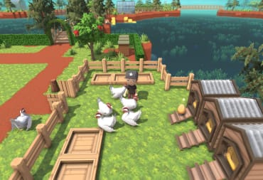 A player feeding chickens on their farm in Dinkum