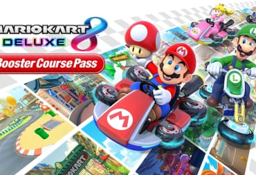 Mario, Luigi, Peach, and Toad racing along the new tracks in the Mario Kart 8 Deluxe Booster Course Pass DLC