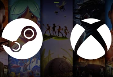 The Steam logo and Xbox logo over the top of some of the games available on Xbox Game Pass