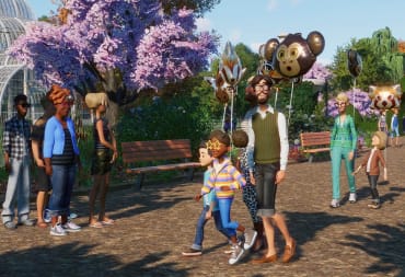 Planet Zoo Update showing people holding balloons.