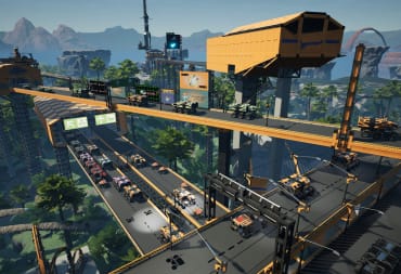 A bustling system of roads and vehicles in Satisfactory