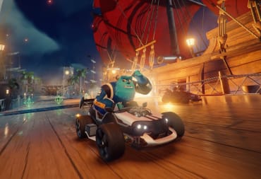 Screenshot from Disney Speedstorm of Sulley from monsters inc behind the wheel of the gokart type vehicle, Disney Speedstorm Delayed 