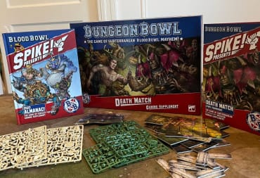 Warhammer Dungeon Bowl Death Match and Spike 2022 Almanac laid out on a table