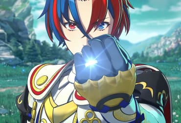 fire emblem engage header, with one of the main characters holding up their fist