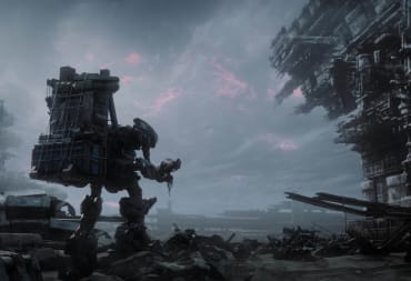 Armored Core 6 screenshot with one mech and a destroyed world.