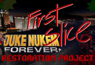 Duke Nukem Forever 2001 Restoration Project header showing the 'First Slice' logo and Duke Nukem.