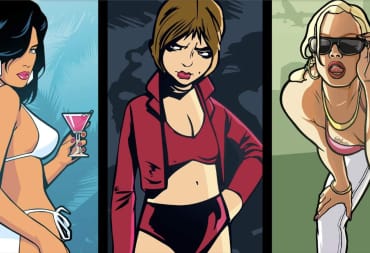 Artwork depicting three female characters from GTA Trilogy Definitive Edition