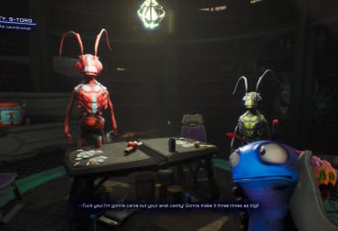 The player with Kenny talking to two ants in High On Life