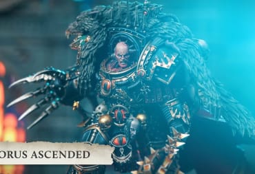 A close up the Horus Ascended model from the Warhammer Horus Heresy teaser trailer