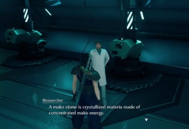 Zack talking to a Mako Scientist in Crisis Core Reunion