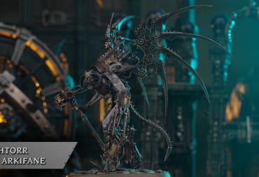 A screenshot of the miniature Vashtorr from the Warhammer 40k teaser trailer
