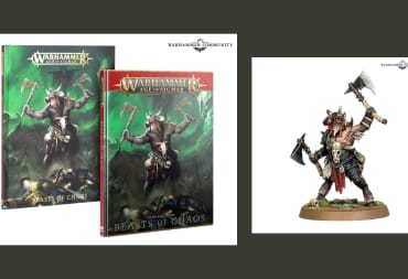 An image comprised of the new Battletome for Beasts of Chaos and the new model released for the Warhammer Age of Sigmar Army