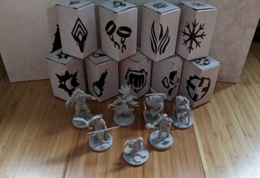 Images of the starting minis, and the boxes for all of the advanced classes in Frosthaven