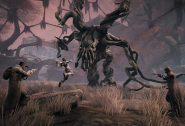 Three warriors facing off against a Root monster in Remnant: From the Ashes