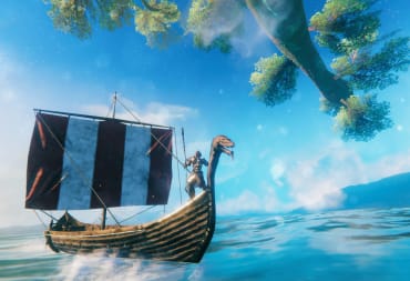 A Viking setting sail for adventure, perhaps to the new Ashlands biome, in Valheim