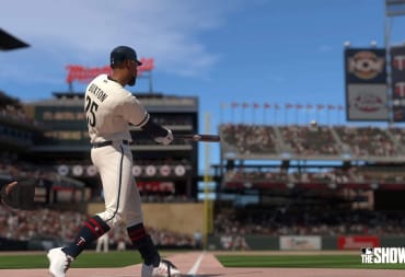 A batter swinging for the stands in MLB The Show 23