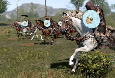 Several riders riding through the fields in Mount & Blade II: Bannerlord, which is heading to Game Pass next week