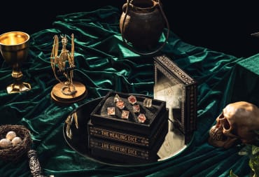 An image of The Healing Dice amidst a skull and goblet