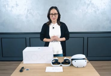PlayStation's Kei Yoneyama with a PSVR 2 box in front of her