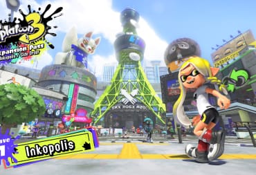 An Inkling looking back over their shoulder while walking towards Inkopolis in the first wave of the Splatoon 3 Expansion Pass DLC