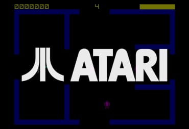 The Atari logo overlaid on a screenshot of the arcade game Frenzy