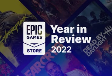 The Epic Year In Review logo over the top of some of the Epic Games Store service's most popular 2022 games