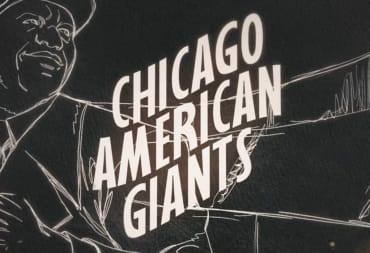 A stylized artistic banner showing the name "Chicago American Giants" in the new MLB The Show 23 trailer
