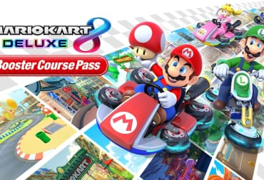 Mario and friends racing happily in the key art for the Mario Kart 8 Deluxe Booster Course Pass