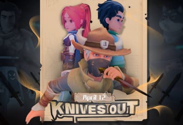 Three characters advertising the My Time at Sandrock Knives Out update