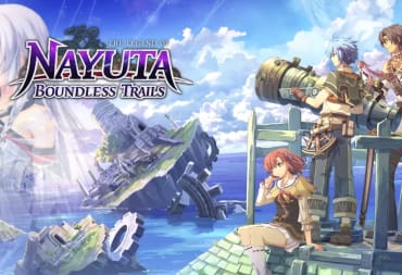 The cast and logo for Nihon Falcom RPG The Legend of Nayuta: Boundless Trails
