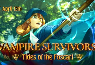 Key art for the Vampire Survivors DLC Tides of the Foscari, which depicts the witch Eleanor