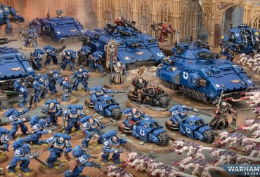 An army of Space Marine and Tyranid models from Warhammer 40k.
